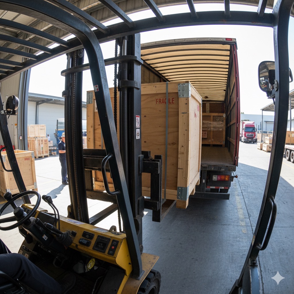 Stacked custom crates in a secure storage facility